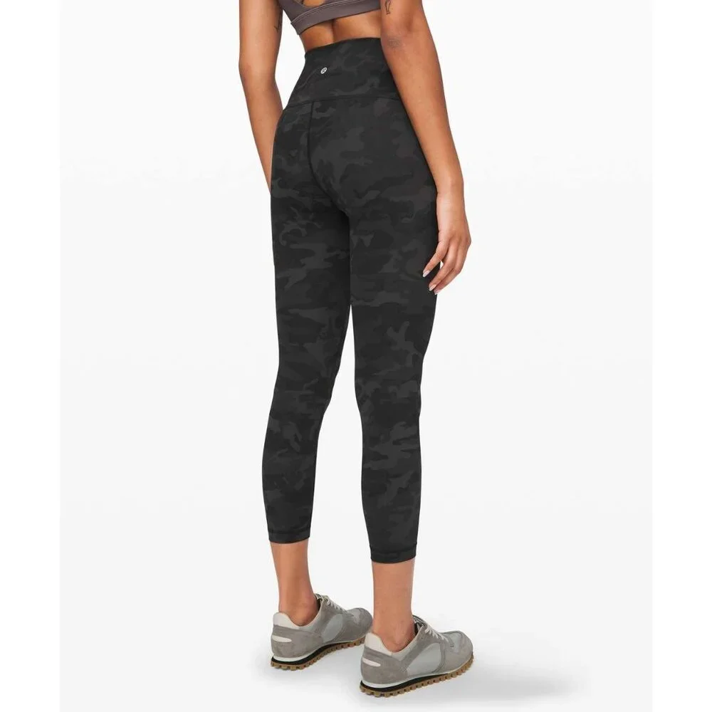 Lululemon Wunder Train High-Rise Crop Athletic Leggings Black Gray Camo Sz 4 - Picture 4 of 8
